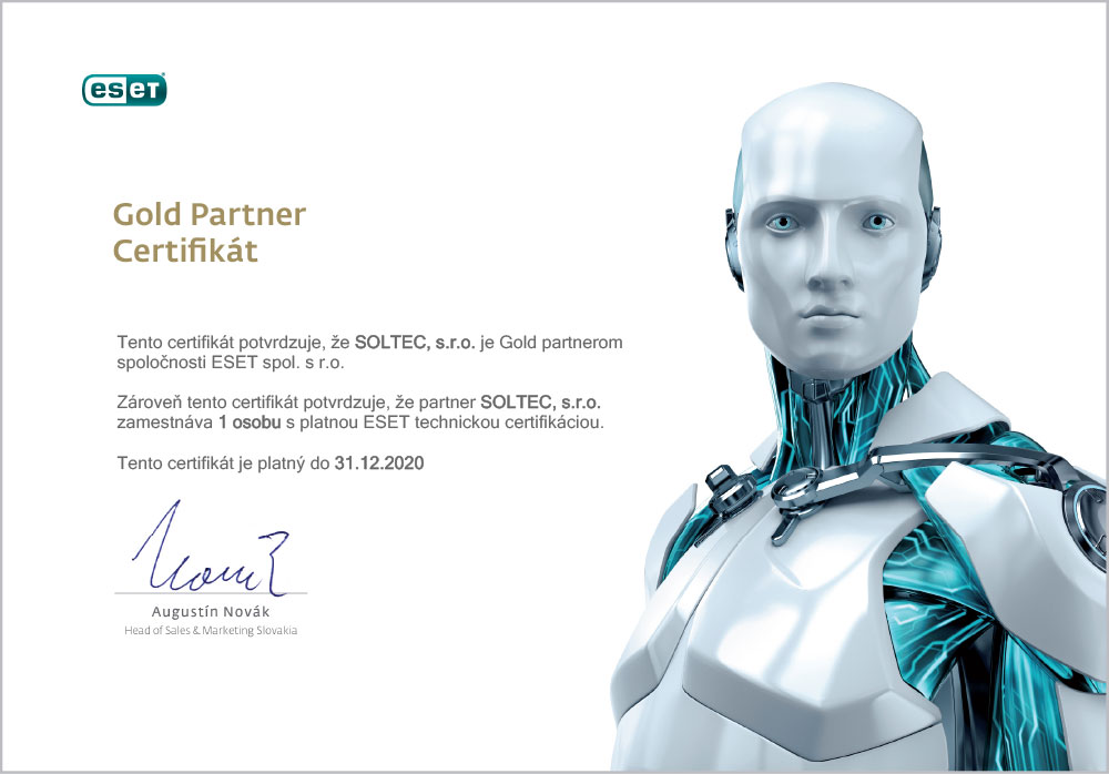 Certifikát Eset Gold Partner